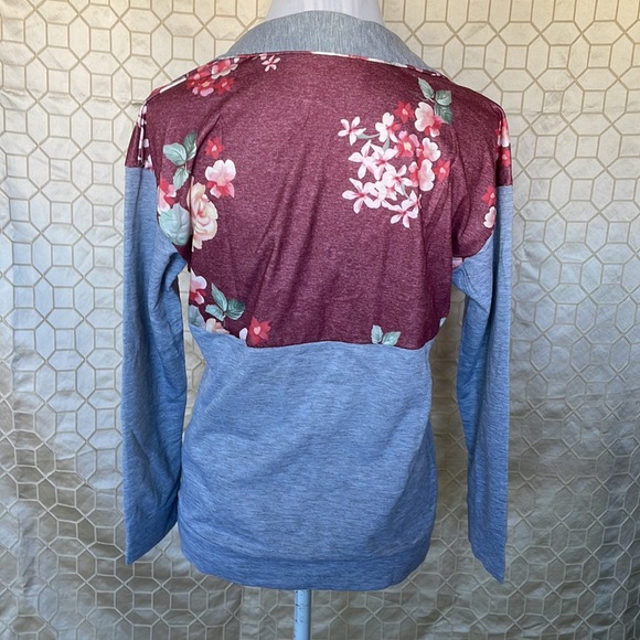 AlvaQ Sweatshirt Casual Long Sleeve Quarter Zip Color Block Floral Pullover S - Picture 14 of 16